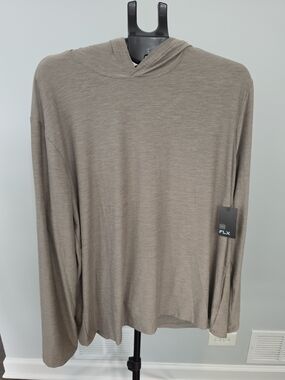 FLX Men's Hooded Long-Sleeve Top in Taupe